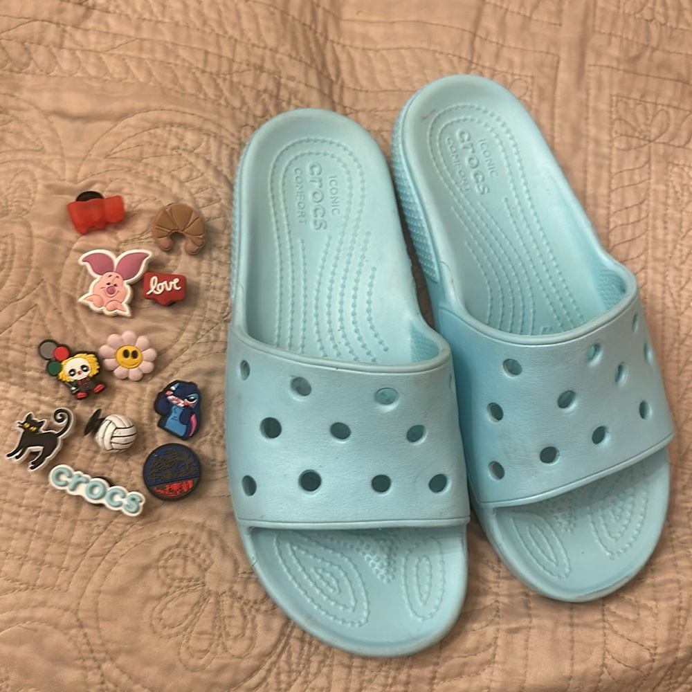 Crocs Classic Women’s Slides Teal with charms